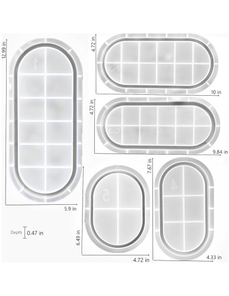 Juego de 5 Moldes de Silicona Ovalados AOEDEO - 30.48 a 14.48 cm