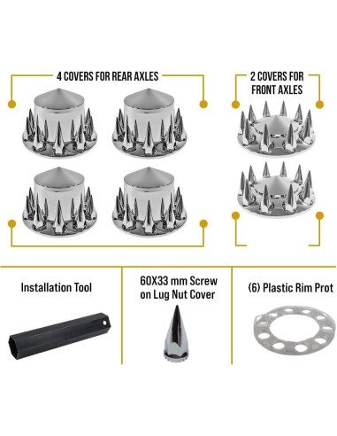 Juego de Cubiertas de Eje Cromadas Mytee para Camiones - 2 Delanteras y 4 Traseras
