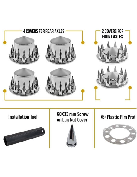 Juego de Cubiertas de Eje Cromadas Mytee para Camiones - 2 Delanteras y 4 Traseras