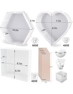 Moldes de Resina de Silicona YOILES - Hexágono, Corazón, Cuadrado 2