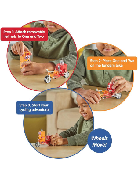 Conjunto de Figuras Numberblocks Uno y Dos en Bicicleta