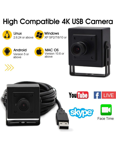 Cámara USB 4K IEights con lente gran angular 3.6mm