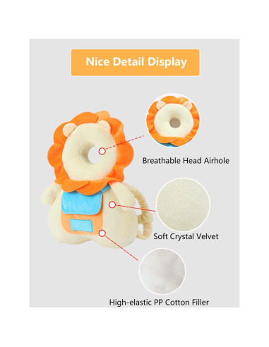 Mochila Protectora de Cabeza para Bebé JunNeng León Amarillo