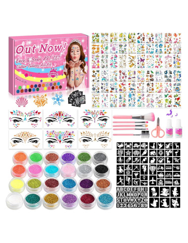 Kit de Tatuajes de Brillo XiQiDianr - 24 Colores, 60 Calcomanías