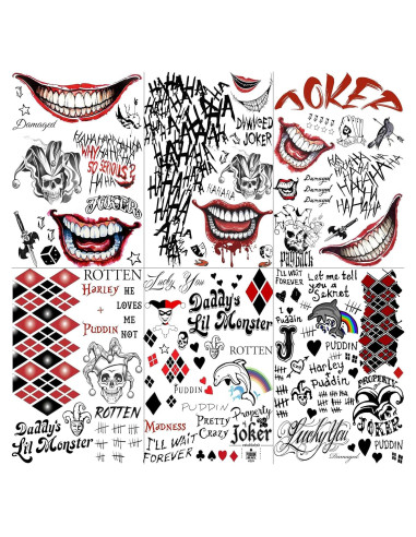 Tatuajes Temporales Halloween TASROI 6 Hojas Joker 3D