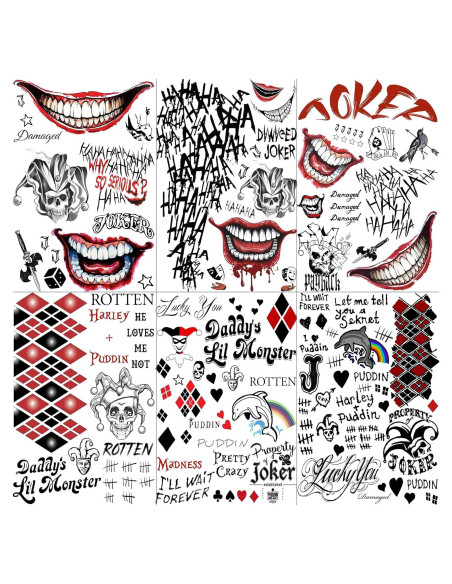 Tatuajes Temporales Halloween TASROI 6 Hojas Joker 3D