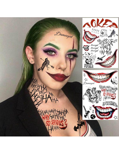 Tatuajes Temporales Halloween TASROI 6 Hojas Joker 3D