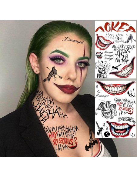 Tatuajes Temporales Halloween TASROI 6 Hojas Joker 3D