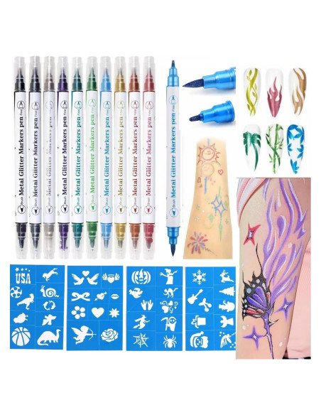 Kit de Marcadores de Tatuajes Temporales Wxfhtda - 10 Piezas + 40 Plantillas