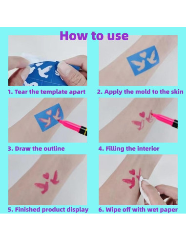 Kit de Marcadores de Tatuajes Temporales Wxfhtda - 10 Piezas + 40 Plantillas