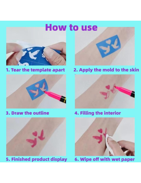 Kit de Marcadores de Tatuajes Temporales Wxfhtda - 10 Piezas + 40 Plantillas