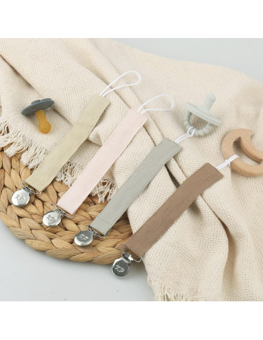 Set de 4 Clips de Chupete KAPIHOUSE con Correa de Tela