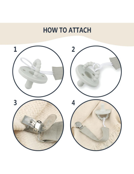 Set de 4 Clips de Chupete KAPIHOUSE con Correa de Tela