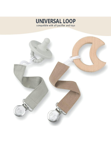 Set de 4 Clips de Chupete KAPIHOUSE con Correa de Tela