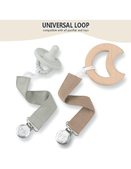 Set de 4 Clips de Chupete KAPIHOUSE con Correa de Tela