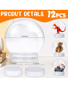 12 Globos de Nieve Rellenables Mimorou 10 cm Plástico Transparente 2