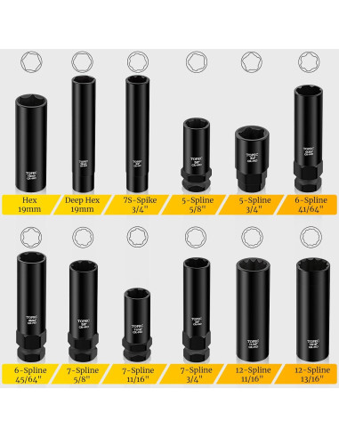 Conjunto de 12 Piezas de Llave de Tuerca de Spline Topec