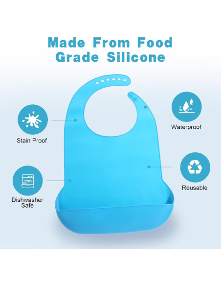 Baberos de Silicona para Adultos 4 Piezas Ajustables Unisex