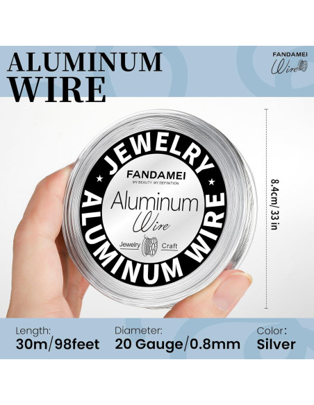 Alambre de Manualidades FANDAMEI 20 Gauge 30m Aluminio Plateado
