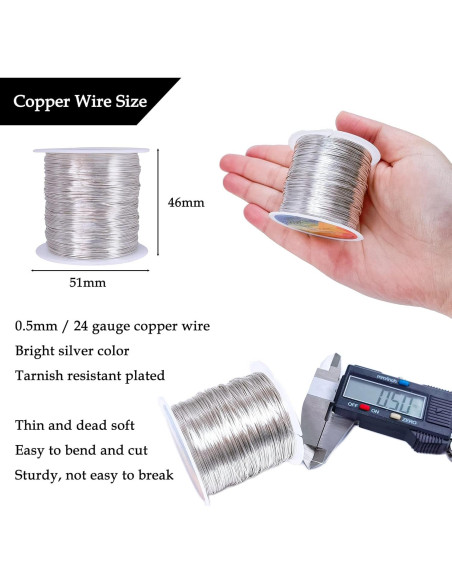 Alambre de Cobre 24 Gauge 203 Pies Plata para Manualidades