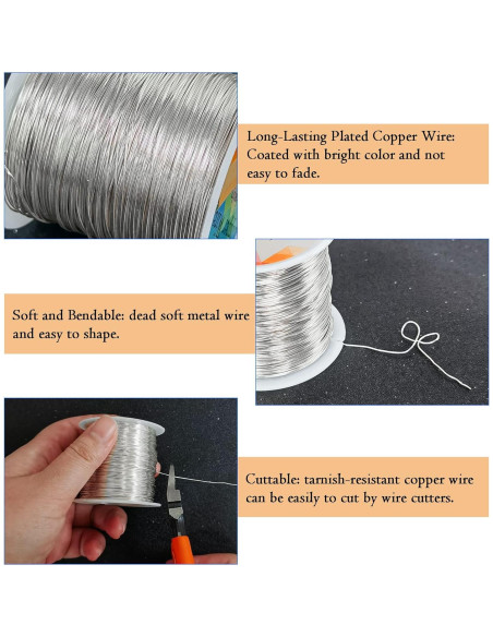 Alambre de Cobre 24 Gauge 203 Pies Plata para Manualidades