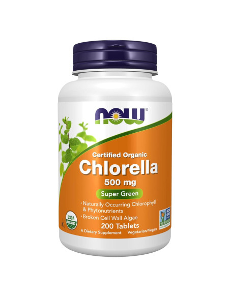 NOW Foods Chlorella Orgánica 500 mg 200 Tabletas - Superalimento Verde NOW Foods Chlorella Orgánica 500 mg 200 Tabletas - Superalimento Verde