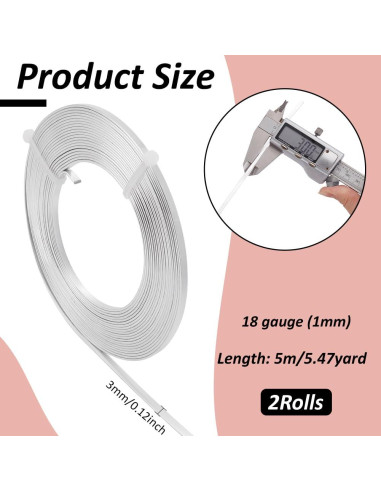 Alambre Plano de Aluminio BENECREAT 9.75m 3mm Plata 18 Gauge