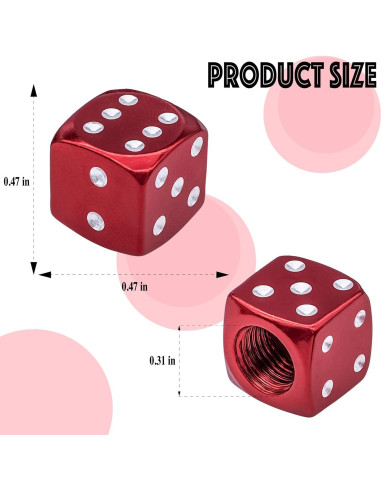 4 Tapas de Válvula de Neumático MEAJOO Dado Rojo Universal
