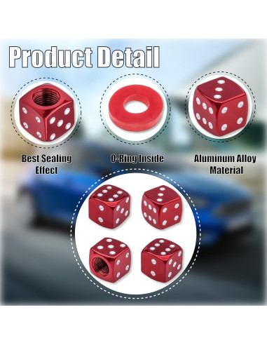 4 Tapas de Válvula de Neumático MEAJOO Dado Rojo Universal