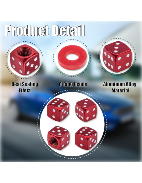 4 Tapas de Válvula de Neumático MEAJOO Dado Rojo Universal