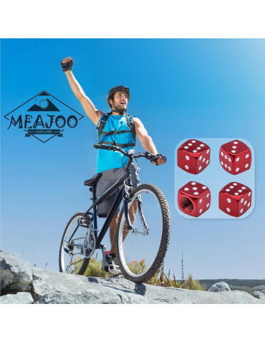 4 Tapas de Válvula de Neumático MEAJOO Dado Rojo Universal