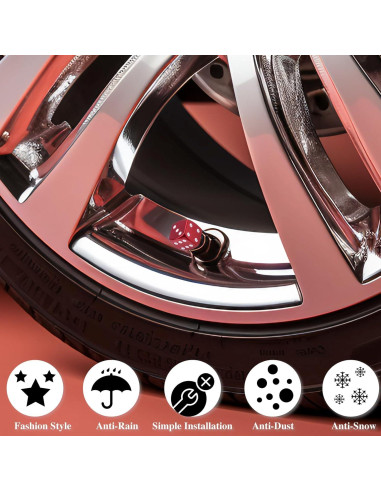 4 Tapas de Válvula de Neumático MEAJOO Dado Rojo Universal