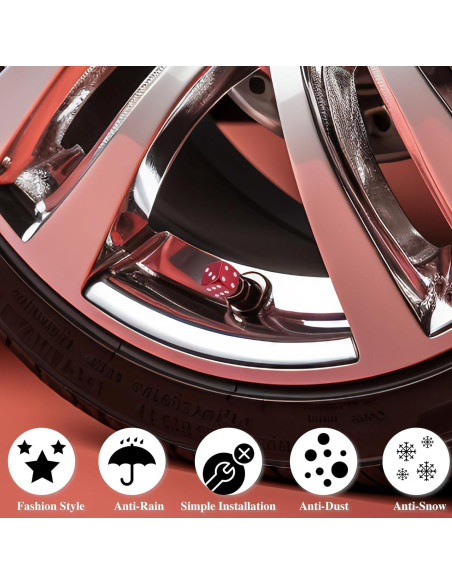 4 Tapas de Válvula de Neumático MEAJOO Dado Rojo Universal