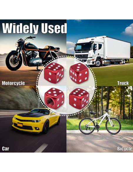 4 Tapas de Válvula de Neumático MEAJOO Dado Rojo Universal