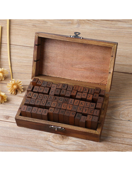 Set de 70 Sellos de Goma Vintage con Letras y Números Flylin Set de 70 Sellos de Goma Vintage con Letras y Números Flylin