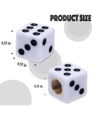 4 Tapas de Válvula de Neumático MEAJOO Dado Blanco Universales