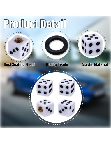 4 Tapas de Válvula de Neumático MEAJOO Dado Blanco Universales