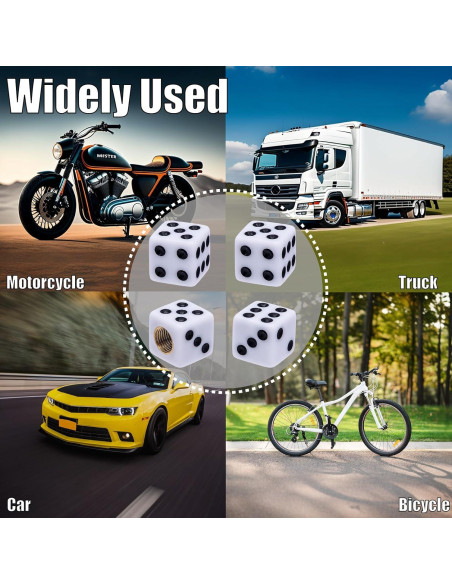 4 Tapas de Válvula de Neumático MEAJOO Dado Blanco Universales