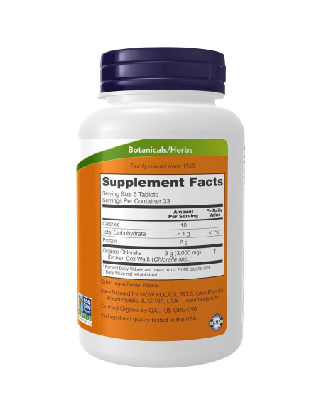 NOW Foods Chlorella Orgánica 500 mg 200 Tabletas - Superalimento Verde NOW Foods Chlorella Orgánica 500 mg 200 Tabletas - Superalimento Verde