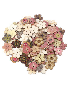 Botones de Madera en Forma de Flor POPETPOP - 100 Pcs 2 Agujeros