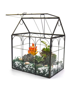 Terrario de vidrio para plantas Yimorence 22x15x26.9 cm negro