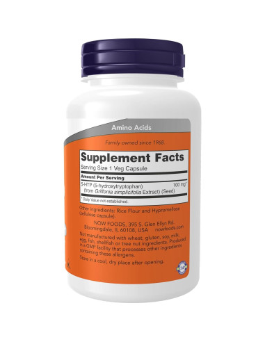 Suplemento 5-HTP NOW Foods 100 mg 120 Cápsulas Veganas