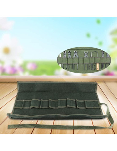 Bolsa de Almacenamiento para Herramientas de Bonsai B18JPsF 10 Bolsillos Verde