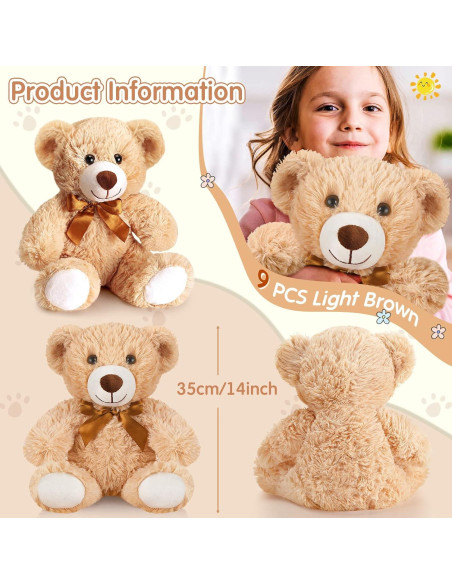 Osos de Peluche Suaves HyDren 9 Pcs 35.56 cm Marrón Claro