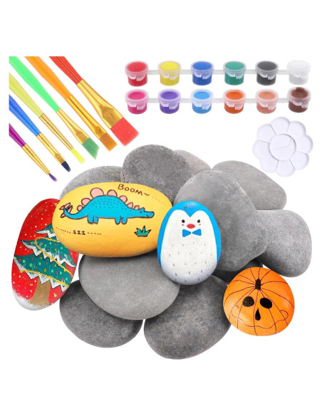 Kit de Pintura de Rocas Glarks 34Pcs - 15 Rocas Planas 5-7cm Kit de Pintura de Rocas Glarks 34Pcs - 15 Rocas Planas 5-7cm