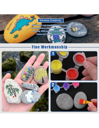 Kit de Pintura de Rocas Glarks 34Pcs - 15 Rocas Planas 5-7cm