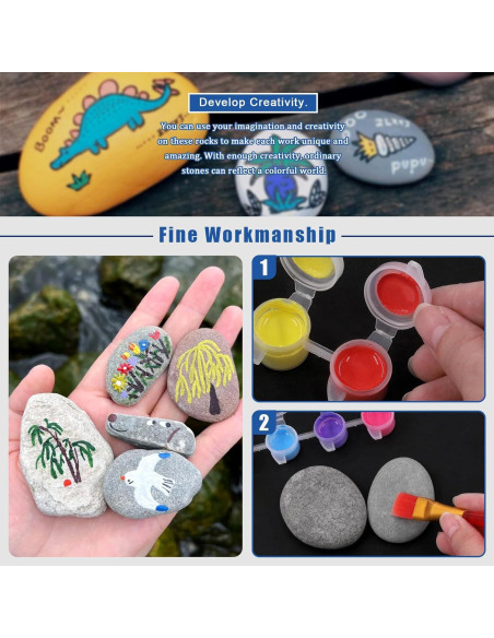 Kit de Pintura de Rocas Glarks 34Pcs - 15 Rocas Planas 5-7cm Kit de Pintura de Rocas Glarks 34Pcs - 15 Rocas Planas 5-7cm