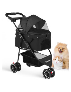 Carrito para Mascotas Chihuahua Negro 3 Ruedas Plegable