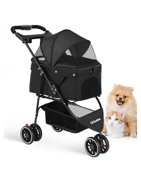 Carrito para Mascotas Chihuahua Negro 3 Ruedas Plegable