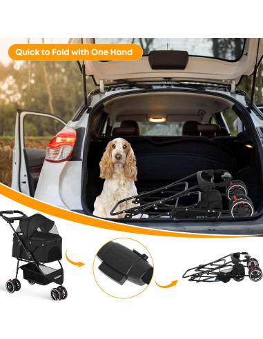 Carrito para Mascotas Chihuahua Negro 3 Ruedas Plegable
